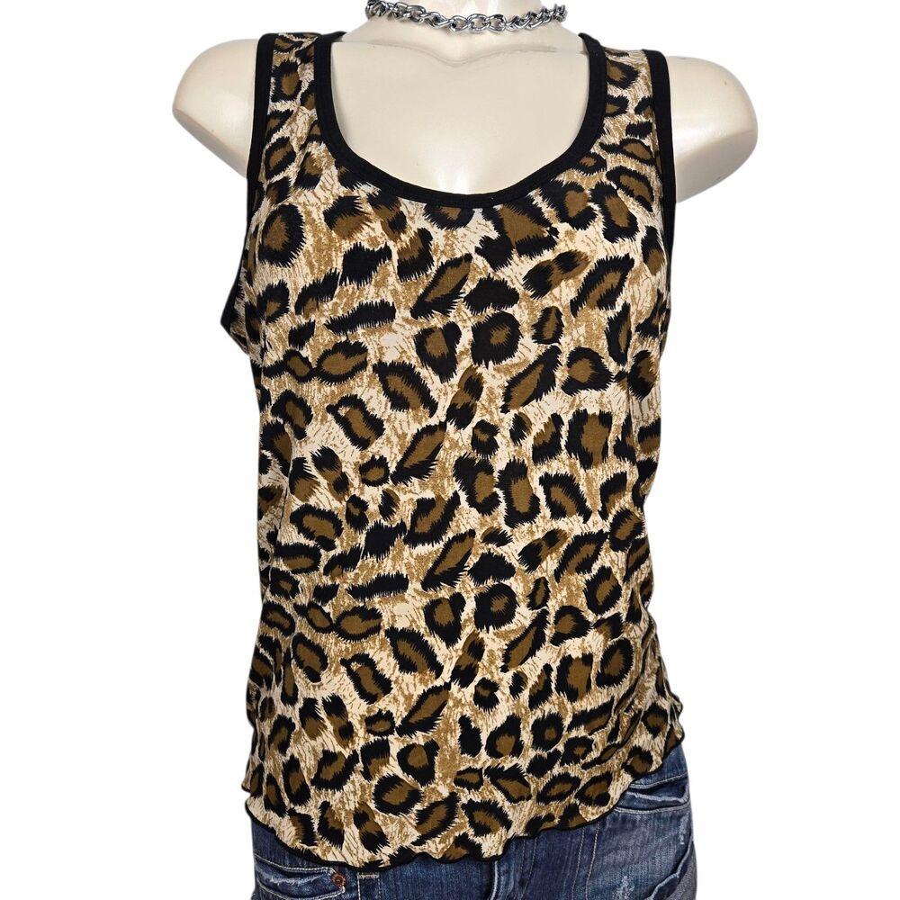 Colada Tank Top Sz M Stretch Leopard Cheetah Animal Print Coquette Y2K Goth